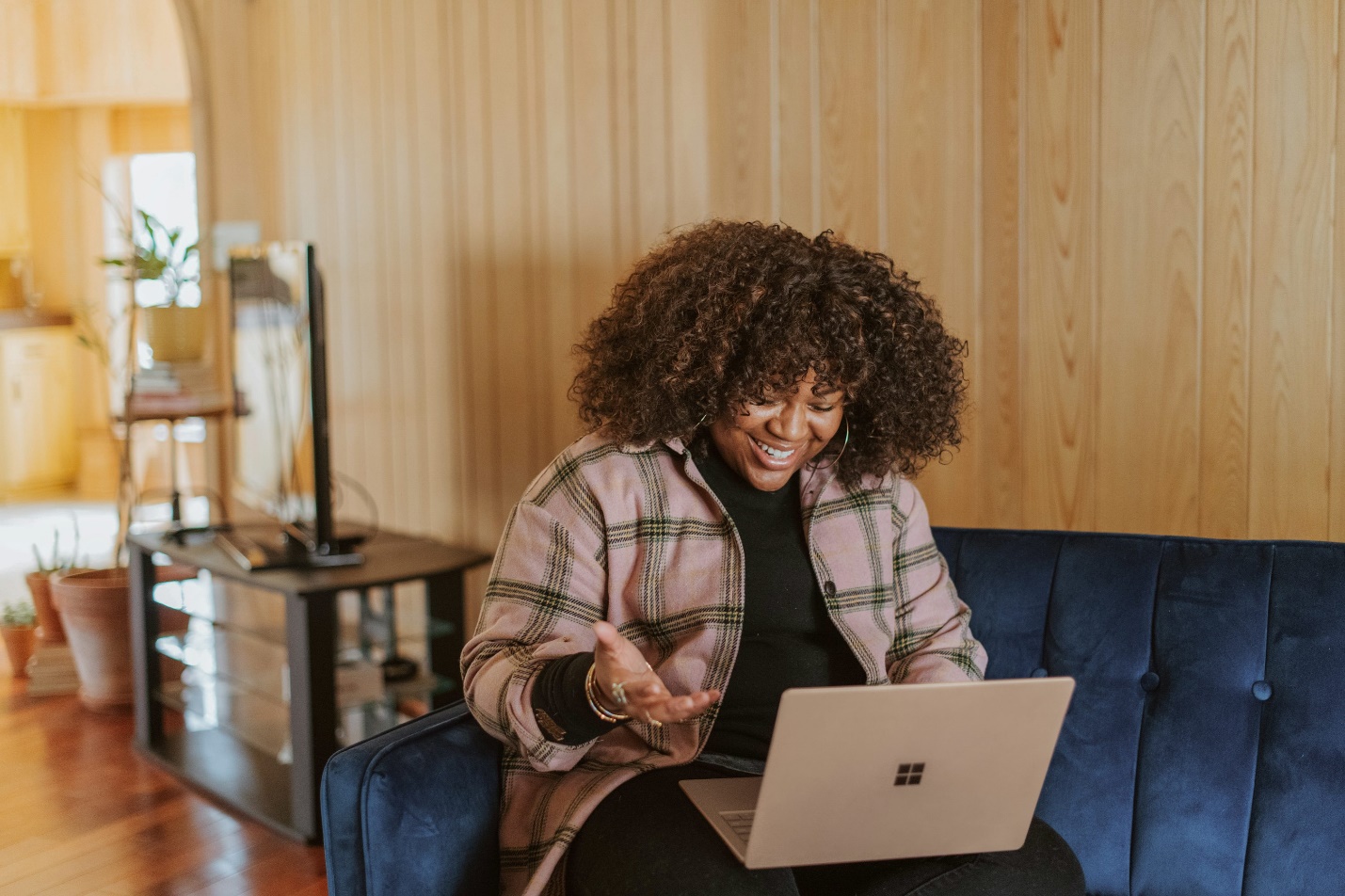 Person working while sitting on a couch 