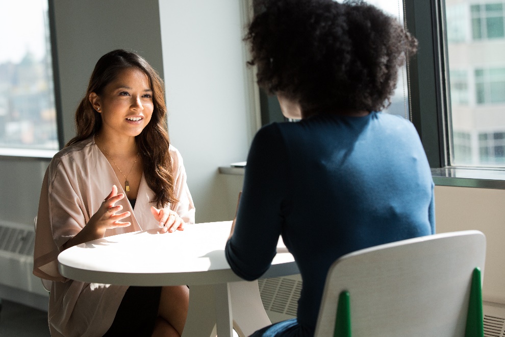 Two female students talking