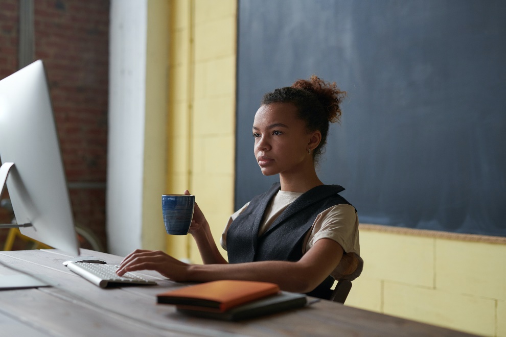 Woman looking at a desktop