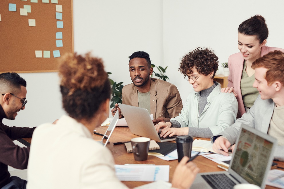 Employees using laptops