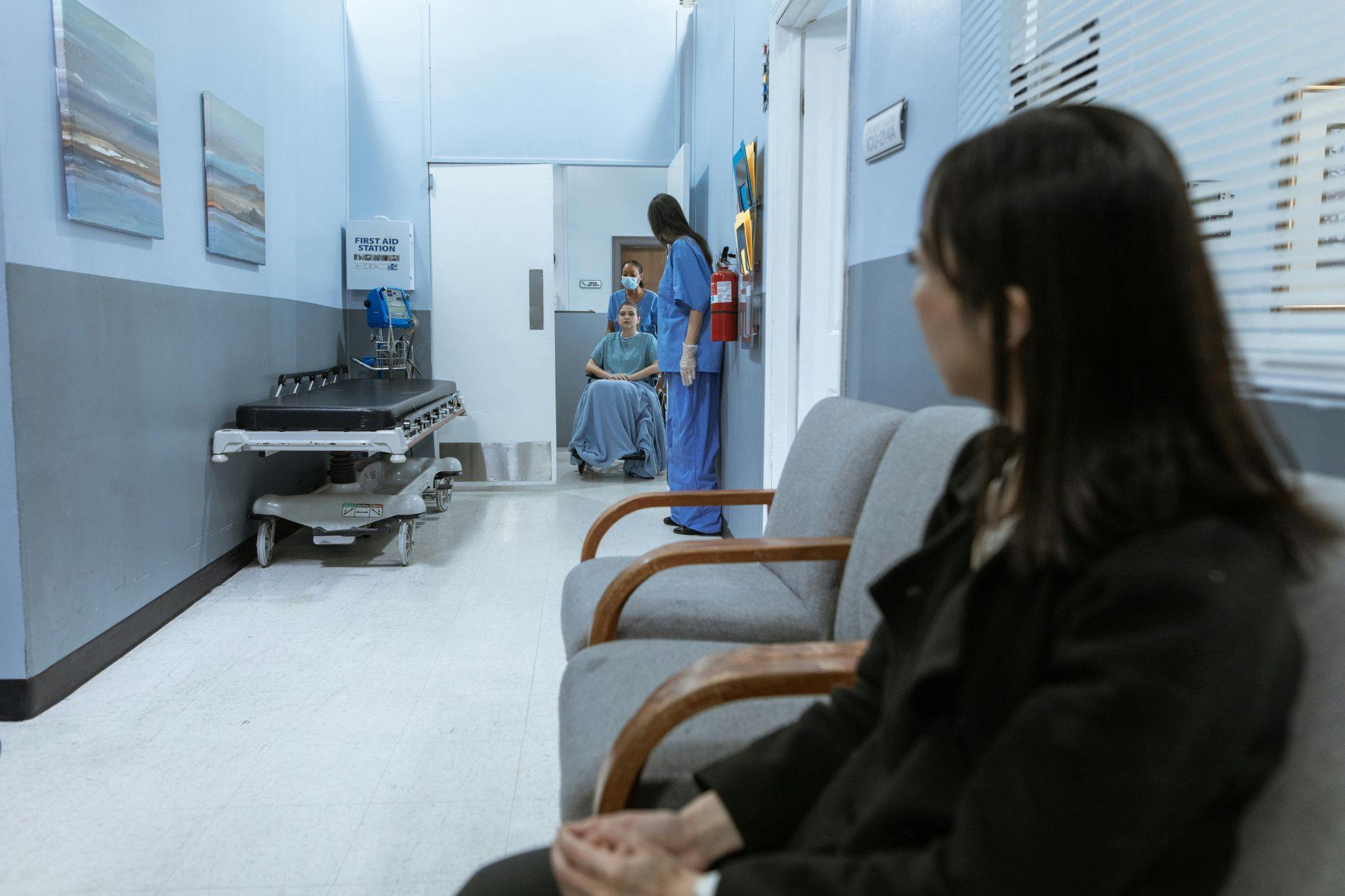 A woman is waiting in the hospital