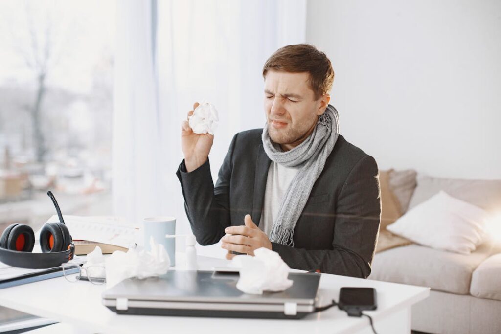 an employee working while being sick