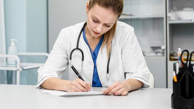 A female doctor in a hospital setting.