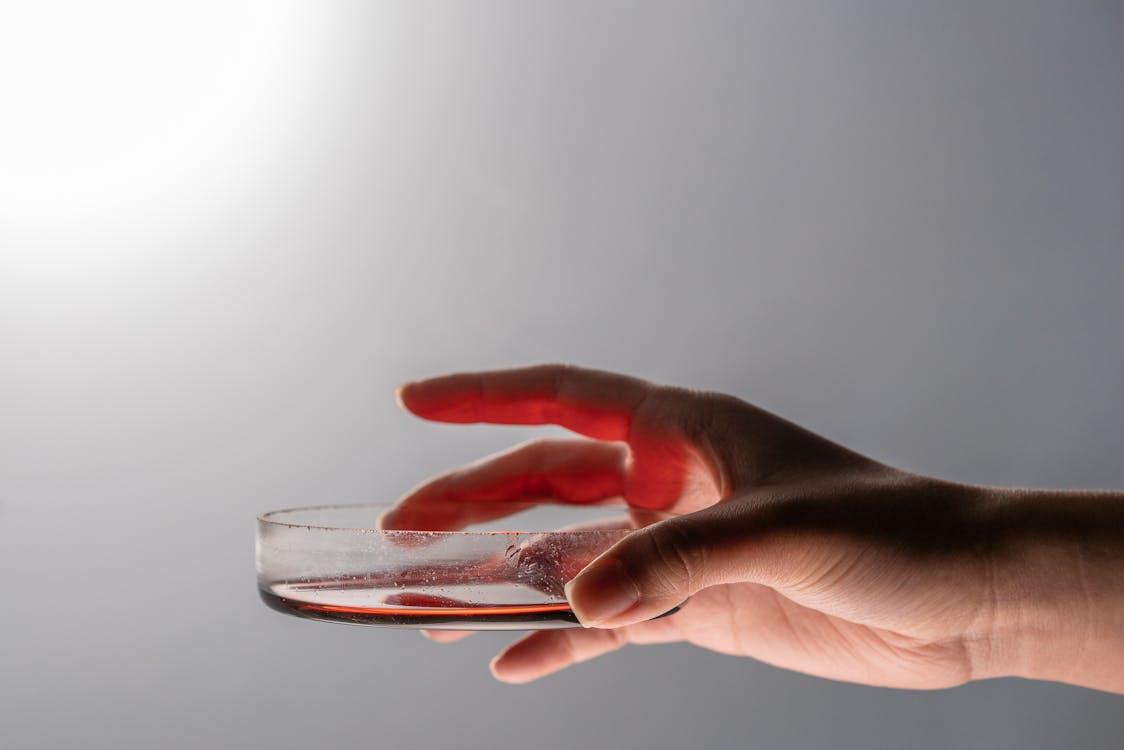 A person holding a petri dish with a sample