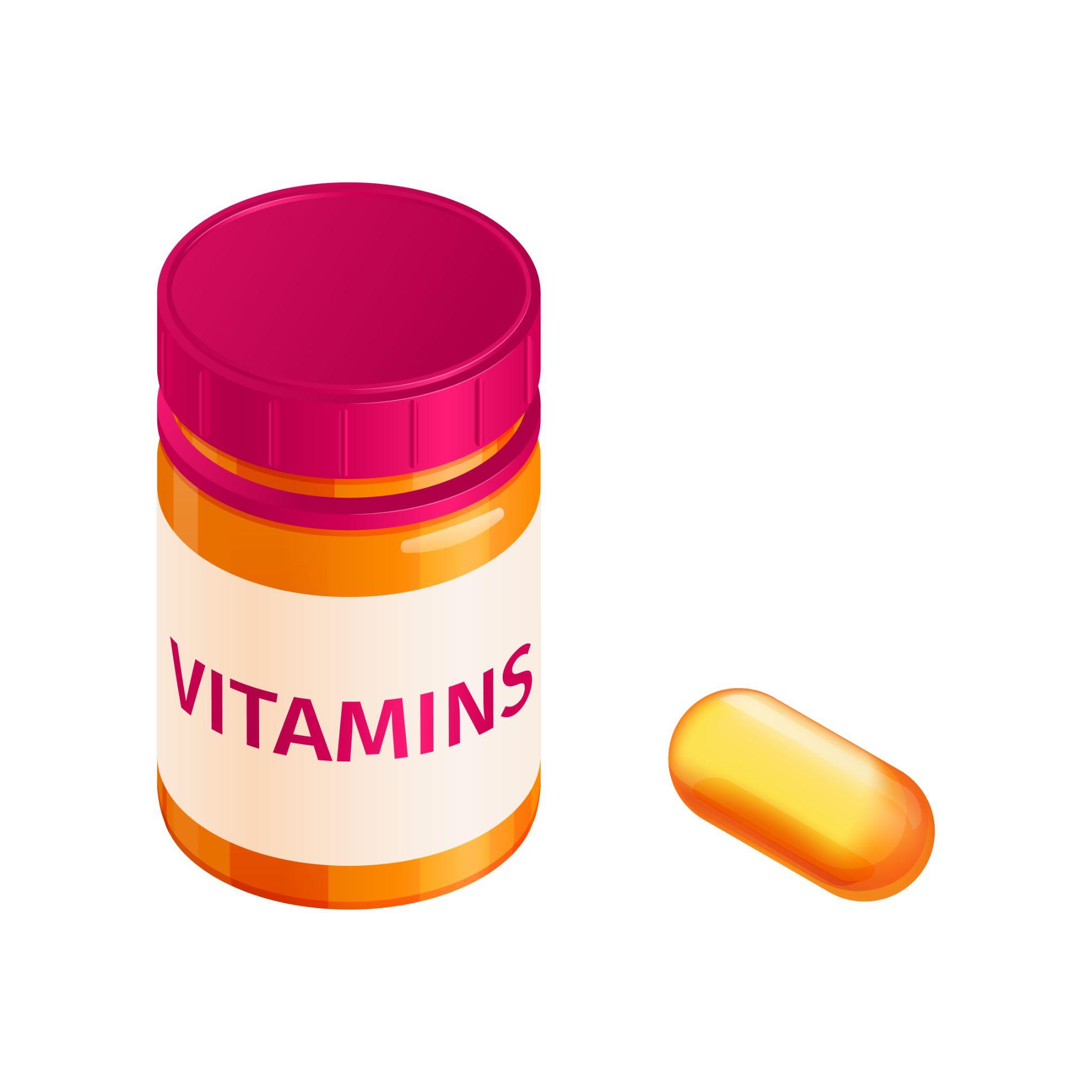 Illustration of a vitamin supplement bottle 