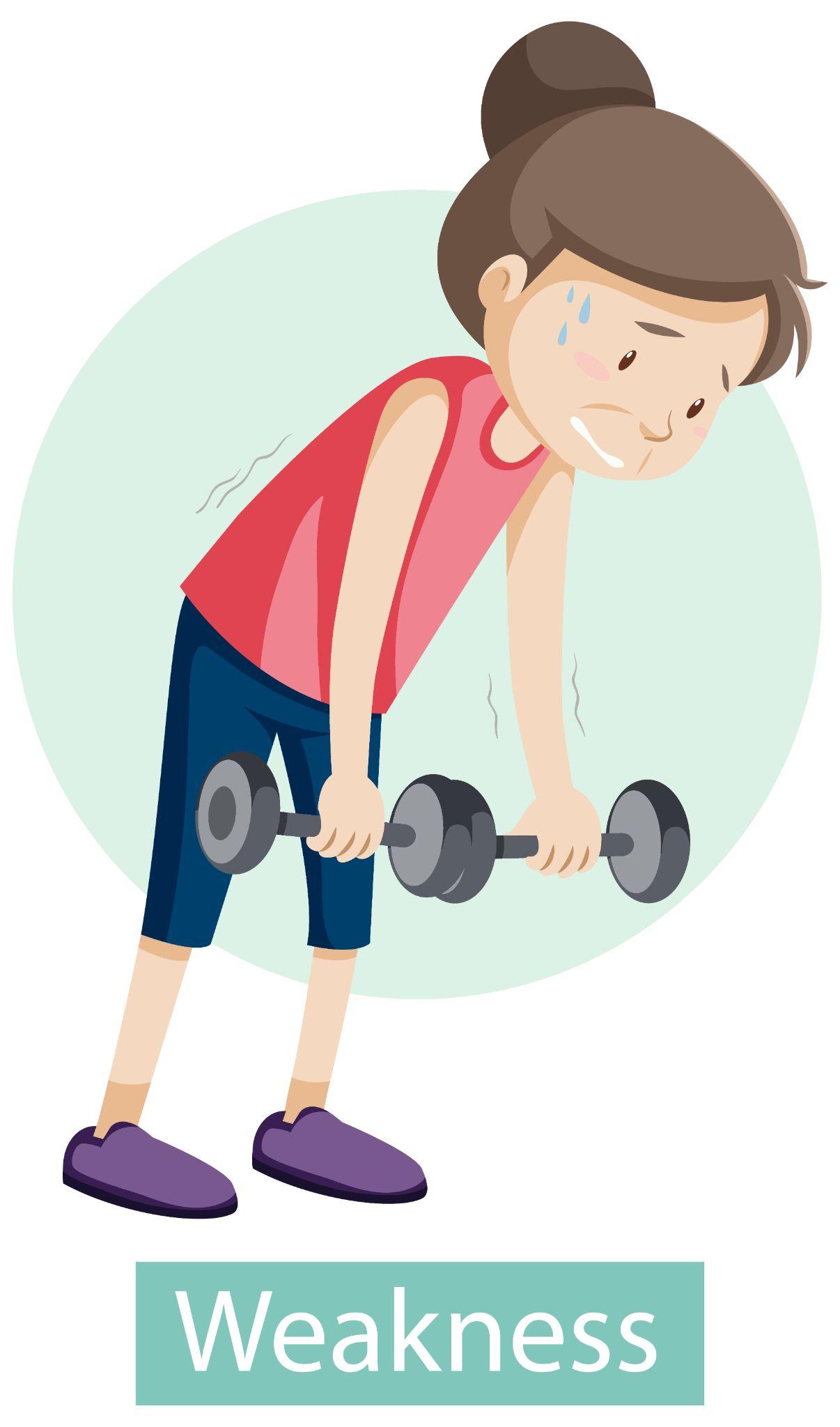 Illustration of a fatigued woman experiencing weakness