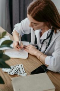 A doctor providing FMLA certification.