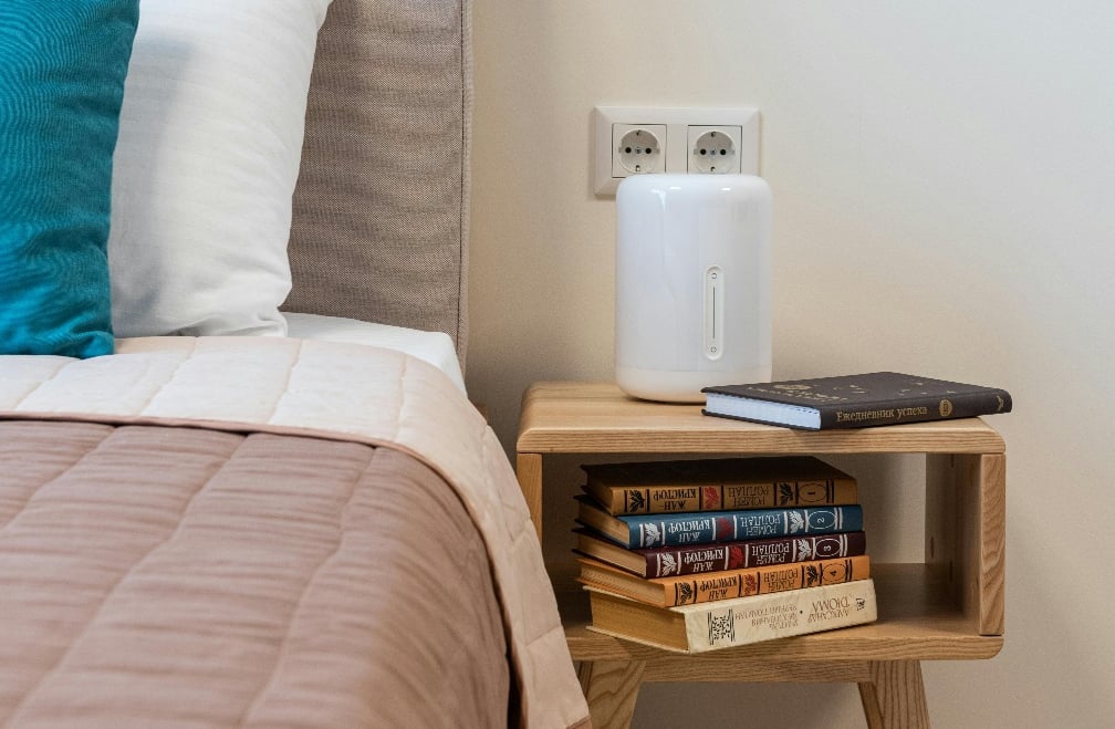 A humidifier on a side table