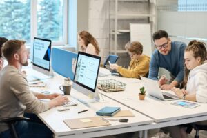 A picture of people working in an office
