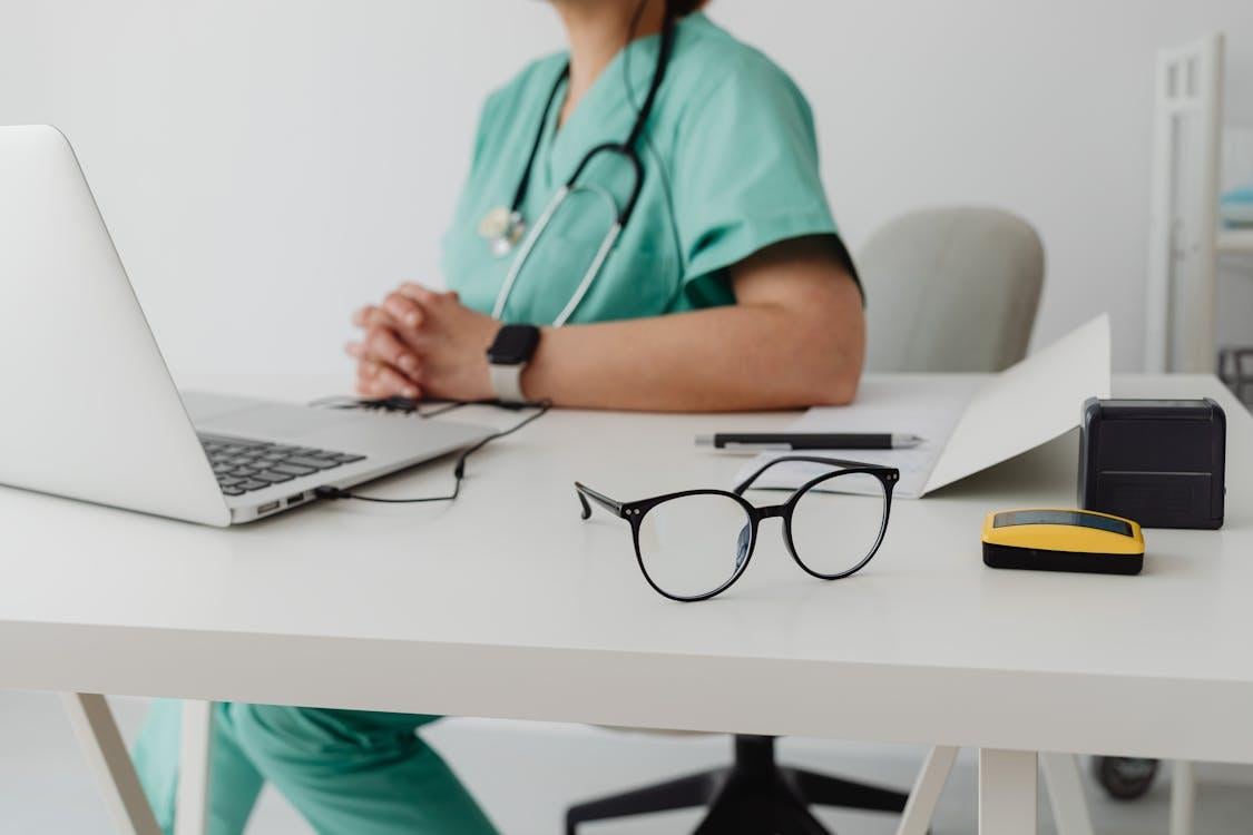 A doctor performing an online consultation