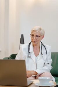 a doctor taking an online consultation.