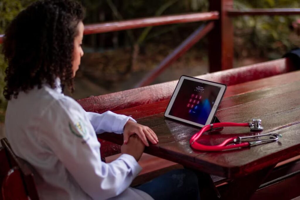 a doctor taking an online appointment.