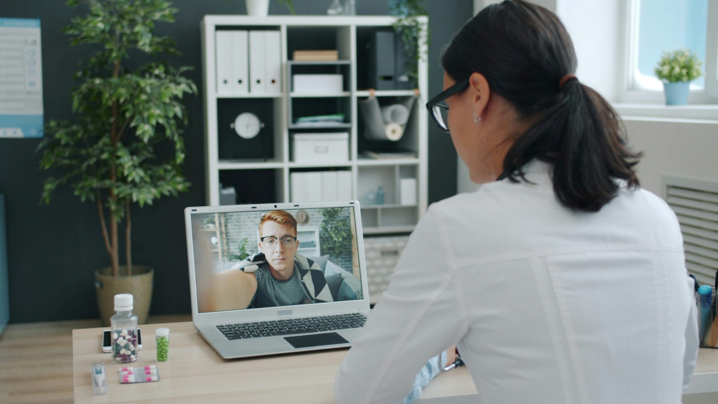 A doctor on a video call